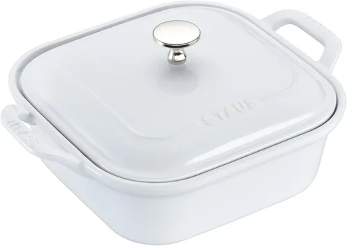 Miniatura 5 de STAUB Juego de 4 sartenes de cerámica para hornear, cacerola con tapa, sartén para brownies, color blanco