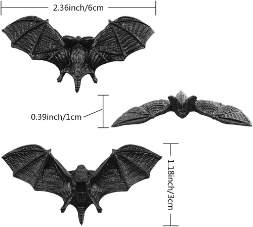 Miniatura 2 de SaktopDeco Murciélagos negros para decoración de Halloween, mini murciélagos artificiales de plástico 3D para manualidades, broma espeluznante
