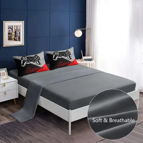 Miniatura 3 de lris Bedding Juego de edredón Queen Gamer para niños, juego de cama de 5 piezas en una bolsa para niños, juego de cama con patrón de consola de A03