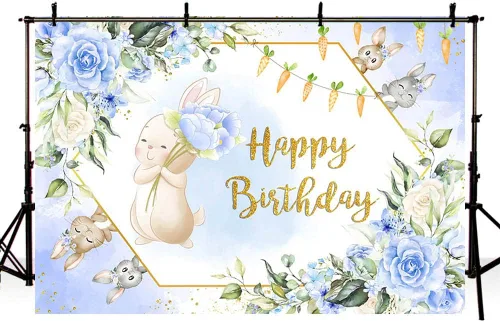 Miniatura 4 de AIBIIN Fondo de fiesta de feliz cumpleaños de 7 x 5 pies, conejito de primavera, Pascua, conejo, floral, mariposa, zanahoria, fondo de fotografía