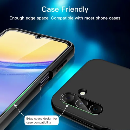 Miniatura 5 de JETech Protector de pantalla para Samsung Galaxy A15 4G / 5G de 6.5 pulgadas con protector de lente de cámara, película de vidrio templado