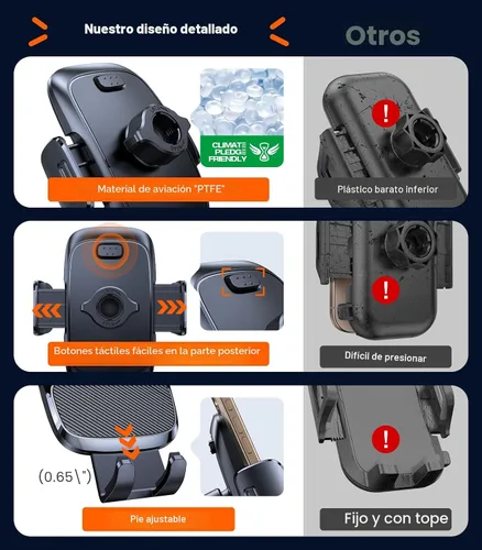 Miniatura 7 de TORRAS [Ultraduradero] Soporte universal para teléfono celular para automóvil, soporte universal para teléfono de automóvil, ventilación