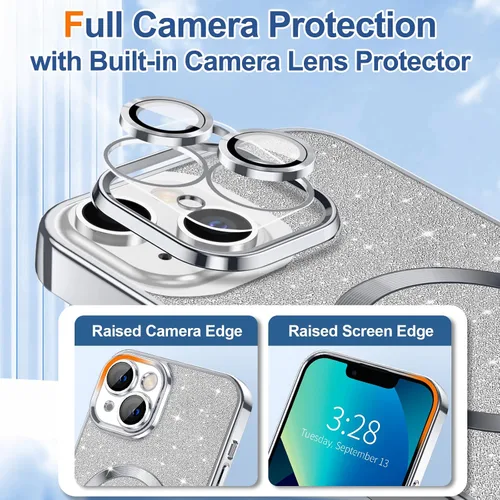 Miniatura 41 de Hython Funda para iPhone 14 Pro Max con purpurina, fundas magnéticas transparentes para teléfono con protector de lente de cámara