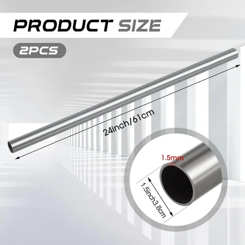 Miniatura 2 de Hicarer 2 piezas de tubo de acero inoxidable 304 de 1-1/2" OD de 24 pulgadas de longitud, tubo de pared engrosada y soldable de 16 calibres, tubo
