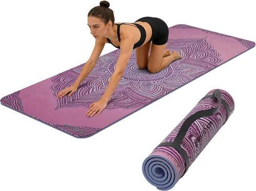 Printed Yoga Mat 72" x 24" Thick 6mm Non-Slip Fitness Exercise Exercise Mat with Strap for Women Men Yoga Pilates Workout Gym Floor Workout (Blue