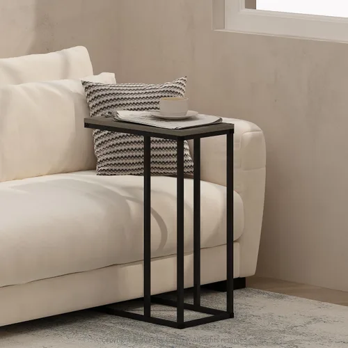 Miniatura 9 de Furinno Turn-N-Tube - Mesa auxiliar rectangular de 2 niveles con ruedas, mesita de noche de esquina redonda, mesita de noche con estante abierto