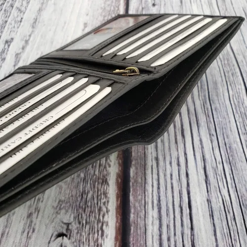 Miniatura 7 de ag wallets Cartera europea plegable de cuero genuino RFID para hombre Hipster 2 ventanas de identificación