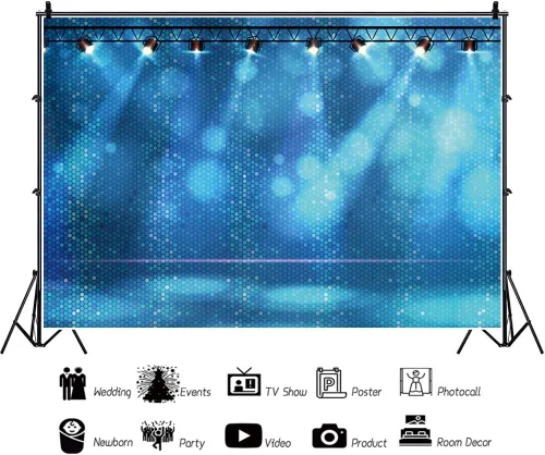 Miniatura 2 de Telón de fondo de escenario de 5 x 3 pies, luz azul, pista de baile, efecto de iluminación, fotografía, fondo de talento, cumpleaños, baby shower