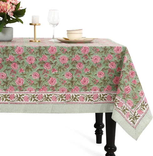 Miniatura 39 de CPC - Mantel cuadrado 100% algodón, 60 x 60 pulgadas, estampado de bloques indios, mantel para bodas, primavera/verano, barbacoa, verde ágata