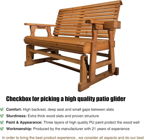 Miniatura 5 de Fortune Candy Planeador de Patio con Portavasos, Respaldo Alto Reclinable y Asiento Contorneado Profundo, Capacidad 800 Libras (Marrón, 2 Plazas)