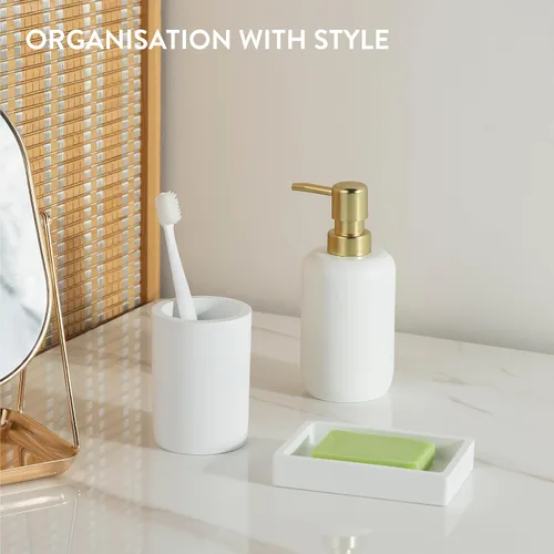 Miniatura 2 de Navaris Juego de accesorios decorativos de baño, kit de accesorios de baño de 3 piezas con soporte para cepillo de dientes, dispensador de jabón