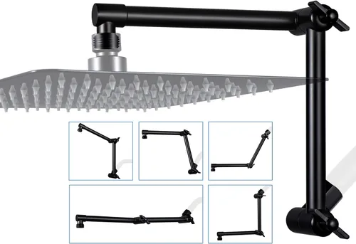 Miniatura 12 de G-Promise Brazo de extensión para cabezal de ducha de 16 pulgadas, extensor ajustable en altura y ángulo de latón macizo, eleva o baja la lluvia
