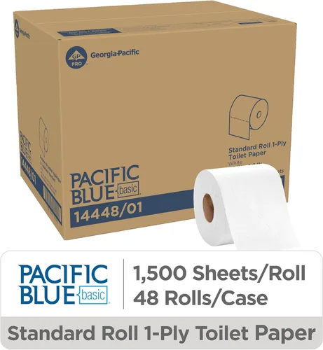 Miniatura 2 de Papel higiénico Pacific Blue Basic de 1 capa (anteriormente con la marca Envision), 14448/01, 1,500 hojas por rollo, 48 rollos por caja