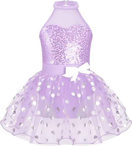 Miniatura 69 de CHICTRY Vestido tutú de ballet con lentejuelas brillantes para niñas y niñas, moderno disfraz de baile latino de jazz