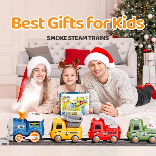 Miniatura 7 de Tren de juguete con control remoto para niños, conjunto de tren con luces y música con vapor de agua para niños y niñas de 3-8 años, conjunto