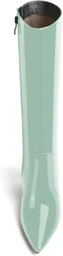 Miniatura 157 de AMBELIGHT Botas altas hasta la rodilla con cremallera y puntera puntiaguda para mujer, de patente sólida, tacón alto, 3.3 pulgadas