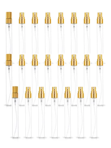 Miniatura 16 de Juego de 20 botellas de perfume de viaje de 10 ml, atomizador recargable, botella vacía hidratante (con tapas doradas)