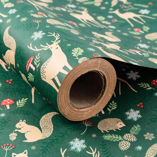 RUSPEPA - Papel de envolver de Navidad, rollo jumbo de papel kraft - diseño de animales navideños para envolver regalos de fiestas - 30 pulgadas x