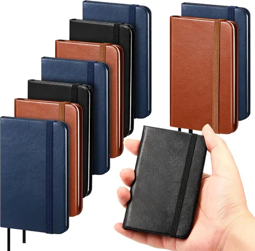 Miniatura 15 de Qeeenar Paquete de 10 cuadernos de bolsillo de cuero de tapa dura, mini diarios rayados de 4 x 2.5 pulgadas, diseño de hojas doradas, 50 hojas