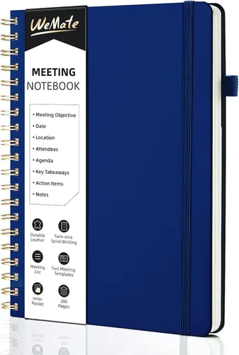 Miniatura 12 de WEMATE Cuaderno de Reuniones para Trabajo B5 (7"x10") - Cuaderno de Trabajo de Cuero PU con Agenda, Elementos de Acción y Notas - 200 Páginas