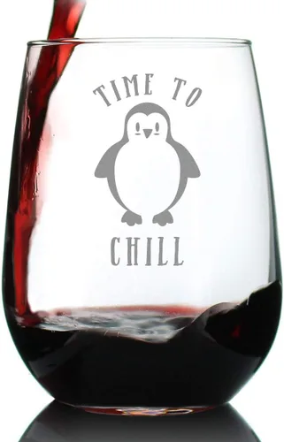 Miniatura 7 de Custom Time to Chill - Personalized Stemless Wine Glass - Funny Penguin Themed Gifts and Decor - Large 17 oz - Customized Wine Glass Gift