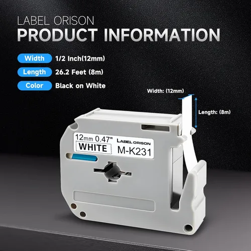 Miniatura 7 de Paquete de 2 cintas de etiquetas compatibles con Brother M-231 MK231 P-Touch M M231 M-k231 para PT-M95 PT-90 PT-70BM PT-65 PT-85, negro sobre blanco