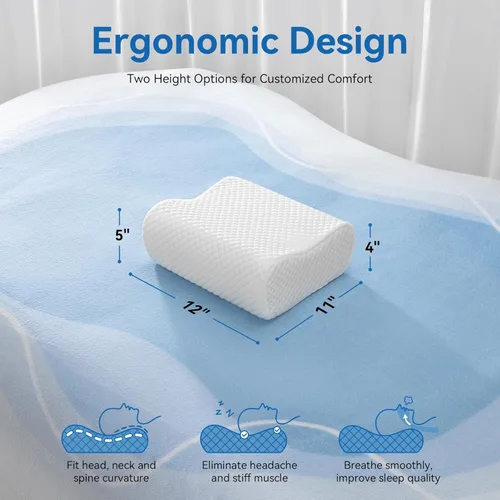 Miniatura 3 de AM AEROMAX Almohada de espuma viscoelástica de contorno de viaje, almohada cervical para aliviar el dolor de cuello, almohadas ortopédicas