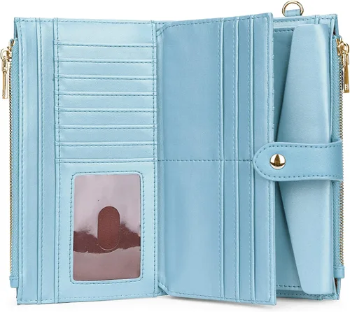 Miniatura 5 de YALUXE Billeteras con doble cremallera para mujer, cartera para teléfono celular, tarjetero de cuero vegano