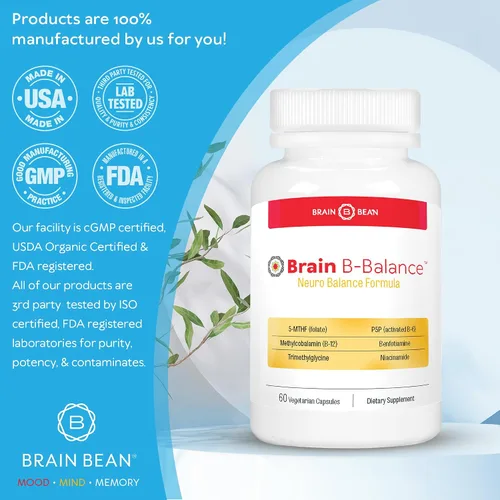 Miniatura 2 de Brain B Balance: Multivitamínico metilado - Fórmula neurobalance del complejo B metilado - Metilfolato apoya el estado de ánimo.Mind.Memory - 60