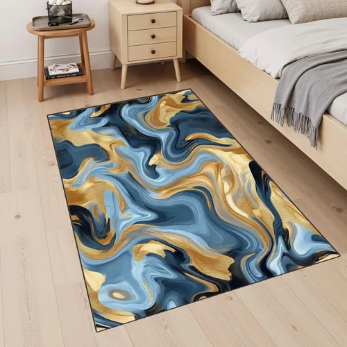 Miniatura 4 de 32"x 48" Boho Area Rugs Marble Texture Seamless Pattern Silver Gold Grey Blue Black Abstract Washable Low Pile Carpet Non Slip Floor Mat Soft for