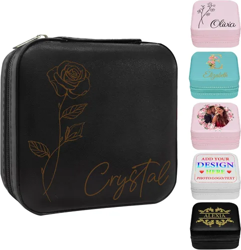 Miniatura 29 de Joyero personalizado con nombre, joyero de viaje portátil personalizado, organizador de joyas de cuero, cajas de dama de honor, boda, regalo