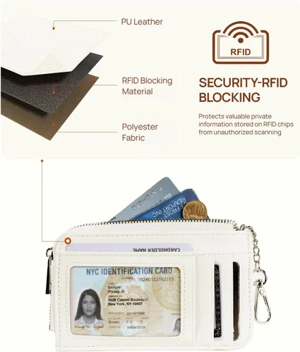 Miniatura 3 de Telena Cartera delgada para mujer, con bloqueo RFID, tarjetero de cuero con llavero plateado, color beige