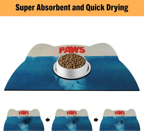 Miniatura 4 de Tapete de comida para gatos, tapete de alimentación de mascotas para piso, antideslizante, impermeable, súper absorbente, fácil de limpiar, azul