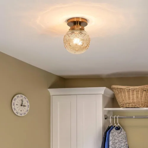 Miniatura 7 de Daunton Lámpara de Techo Semiempotrada, Accesorio de Iluminación de Techo de Cocina Vintage Dorado, Luz de Techo Cercana con Globo de Cristal Ámbar