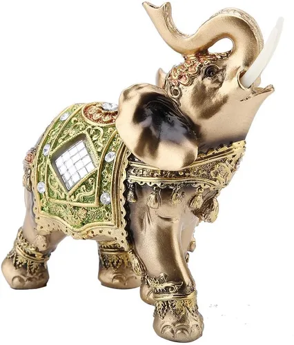 Miniatura 5 de WAL FRONT Lucky Feng Shui - Estatua de elefante verde, escultura de riqueza, regalo para decoración del hogar (verde mediano)