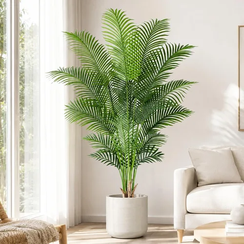 Miniatura 12 de Palmera artificial de 4 pies para interior, palmera paradisiaca tropical falsa en maceta con diseño de corteza real, palmera de areca sintética