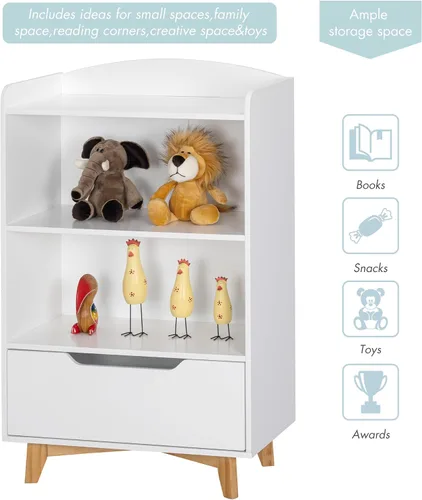Miniatura 7 de UTEX Estantería para niños, libreros para niños con almacenamiento y cajón, organizador de almacenamiento de juguetes para niños de madera para sala