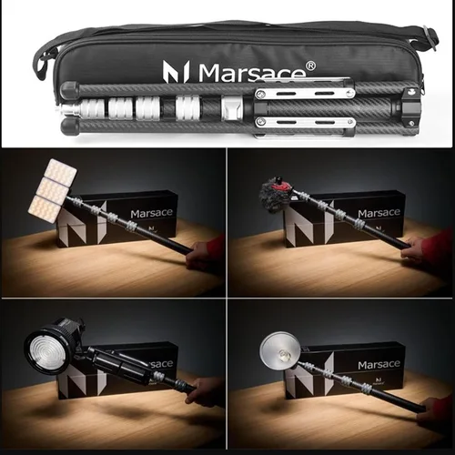 Miniatura 5 de Marsace MF-01 Base de luz de fibra de carbono Soporte de lámpara extensible portátil al aire libre cámara de viaje trípode de estudio