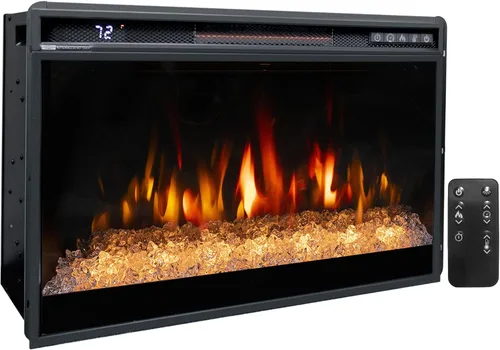 Insertos de chimenea eléctrica de 26 pulgadas, chimenea eléctrica empotrada de 1500 W con control remoto, cristal, protección contra
