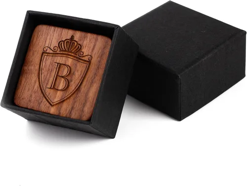 Miniatura 6 de Gemelos de acero con inicial de la A a la Z para hombre, con letras del alfabeto con caja de madera de nogal grabada, juego de regalo de boda