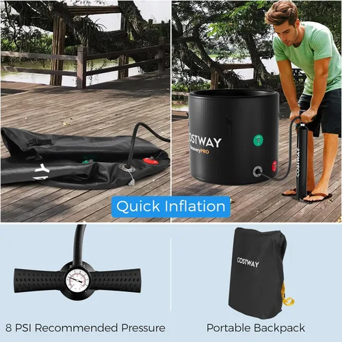 Miniatura 5 de COSTWAY L - Tina de baño de hielo ovalada de 79 galones con tapa, bañera inflable portátil para exteriores con mochila, bomba, para terapia de frío