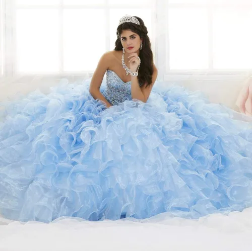 Miniatura 4 de Vestidos de fiesta de novia con cuentas pesadas para mujer, vestidos de organza con volantes, vestidos de quinceañera para Sweet 16