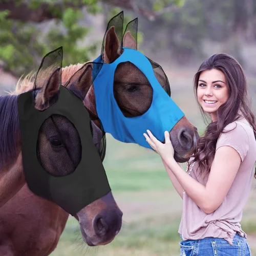 Miniatura 9 de Weewooday - 2 máscaras faciales de caballo con orejas, suaves y elásticas para moscas, cubierta de malla transpirable para los ojos, máscaras