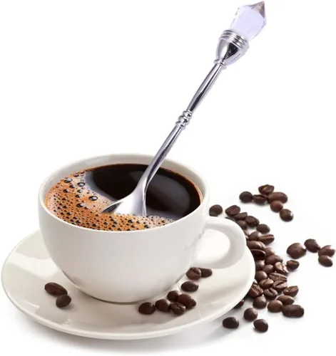 Miniatura 2 de Kichvoe Cuchara de café retro estilo corte europeo de 4.13 pulgadas, mini cuchara agitadora con cabeza de diamante incrustada para postre de café