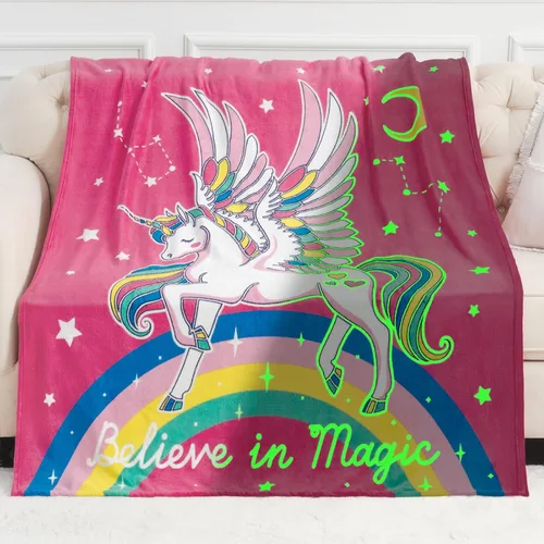 Miniatura 13 de Regalos de unicornio, juguetes para niñas - Manta que brilla en la oscuridad para cumpleaños, Navidad, Halloween, regalos de arcoíris, manta