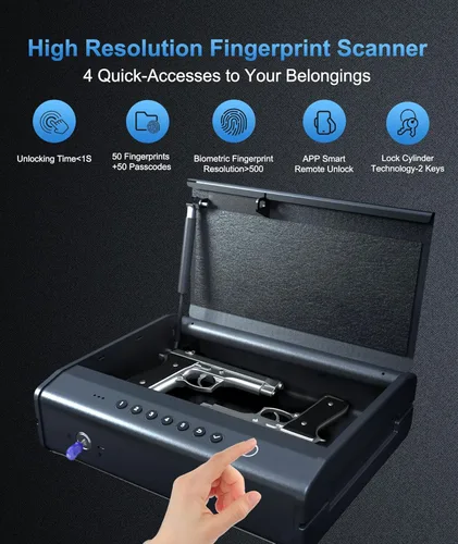 Miniatura 2 de PINEWORLD Caja fuerte para pistola, funda de pistola, caja de pistola biométrica segura para coche, cajas fuertes de pistola con huella dactilar