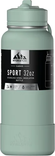 Miniatura 23 de Hydrapeak Botella de agua deportiva aislada de 32 onzas con tapa con popote, a prueba de fugas y derrames, mantiene las bebidas frías durante 24