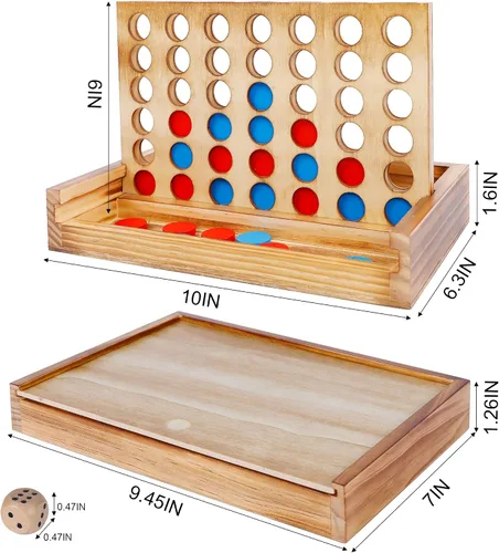 Miniatura 2 de Glintoper Set de Juego de Mesa Shut The Box y 4 en fila, Juego Clásico de Dados de Madera con Números y Alinea 4 para Niños y Familia, Decoración