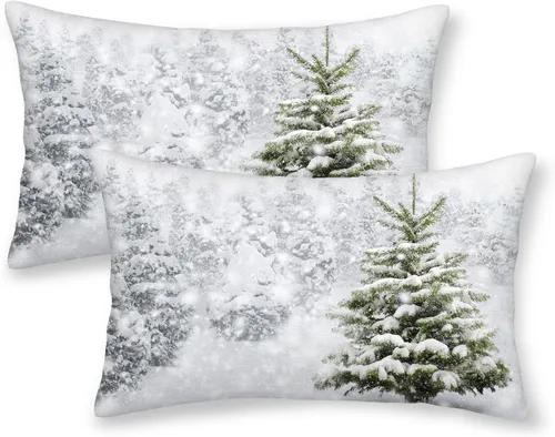 Miniatura 47 de AGAYNA Juego de 2 fundas de almohada decorativas con diseño de acuarela verde salvia para árbol de Navidad de 16 x 16 pulgadas, para sofá, invierno