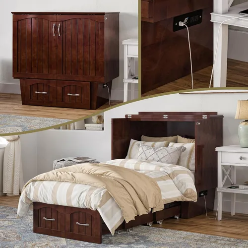 Miniatura 24 de AFI, Nantucket - Cómoda de cama Murphy de tamaño matrimonial con colchón, cajón de almacenamiento y cargador USB integrado, color blanco